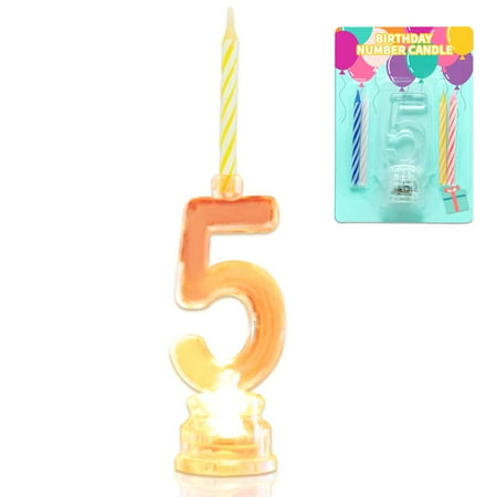 Novelty Place Multicolor Flashing Number Candle Set, Color Changing LED Birthday Cake Topper with 4 Wax Candles (Number 5)