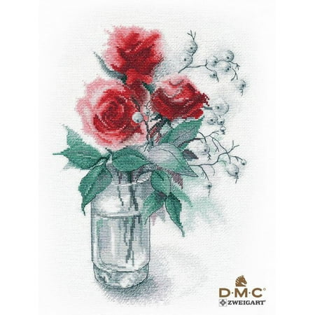 UPC: 4680021532375 | Tender Roses Cross-Stitch Kit on Aida 16 Count Canvas Red Roses Cross Stitch Kit by Oven 1353