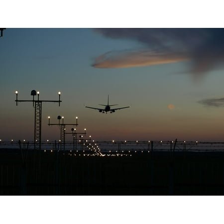 Canvas Print Airliner Landing Fly Jet Sunset Plane Light Stretched Canvas 10 x
