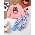 thumbnail image 3 of Mikrdoo Girls 2Pcs Clothes Outfits Set for Little Girls Trendy Leopard & Figure Print Long Sleeve Sweatshirts and Ripped Belted Denim Pants Set, Pink, 7 Years, 3 of 9
