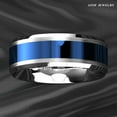 thumbnail image 5 of Tungsten Rings for Men Wedding Bands for Him Womens Wedding Bands for Her 8mm Blue Center Silver Brushed Edge, 5 of 8