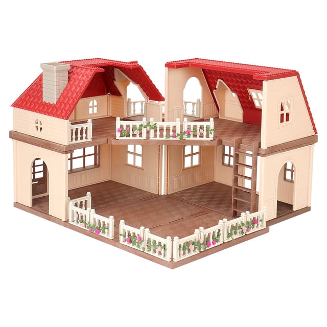 Juego familiar de casa de muñecas con cabaña acogedora, muebles y accesorios para casa de muñecas, casas de muñecas para juegos de imaginación, para niños pequeños, niños y niñas