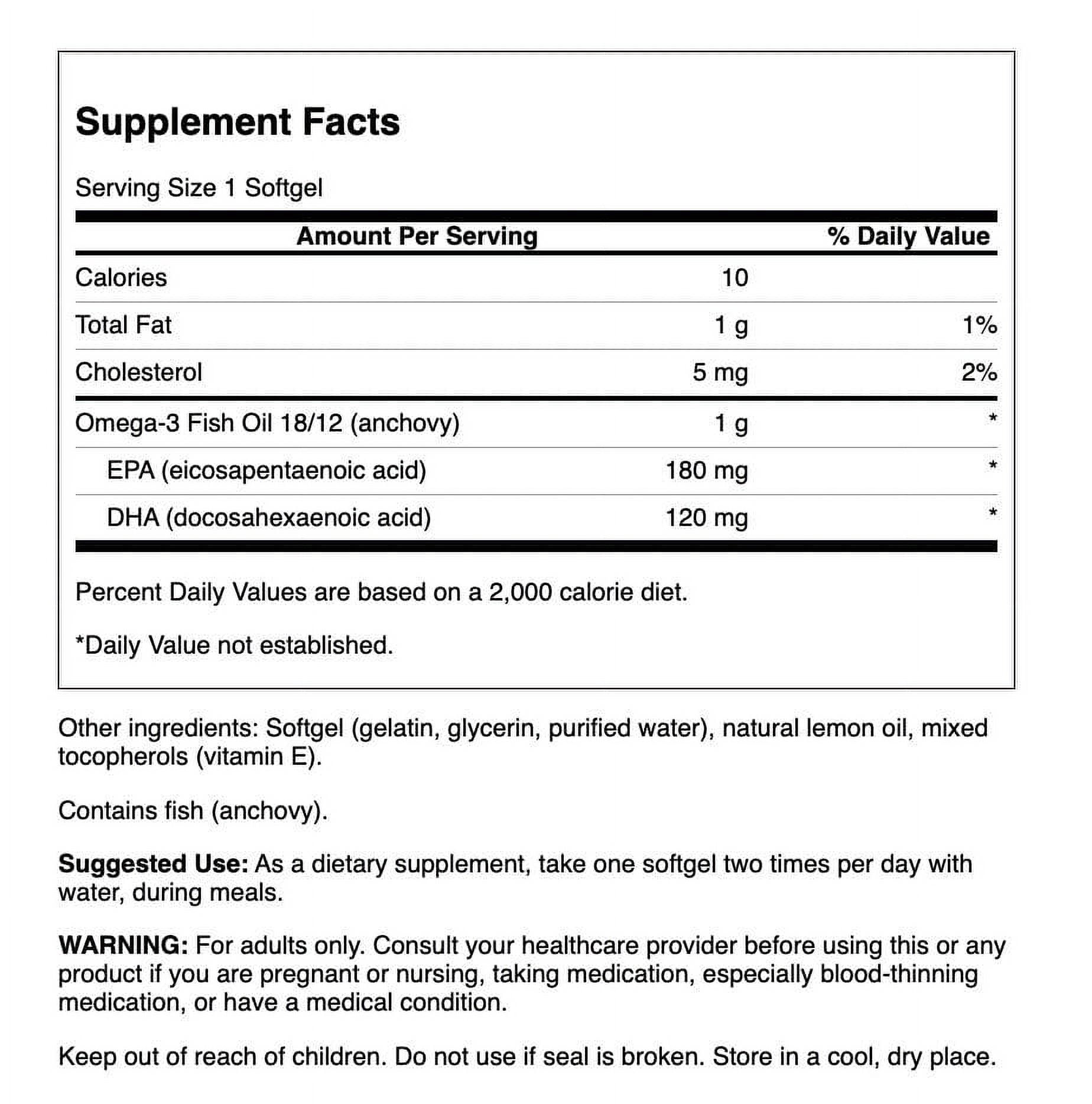 Swanson Omega 3 Fish Oil Supplement Heart Brain and Joint Support GMO-free EFAs 180 mg EPA Plus 120 mg DHA 150 Softgel Capsules Lemon Flavor (2 Pack)