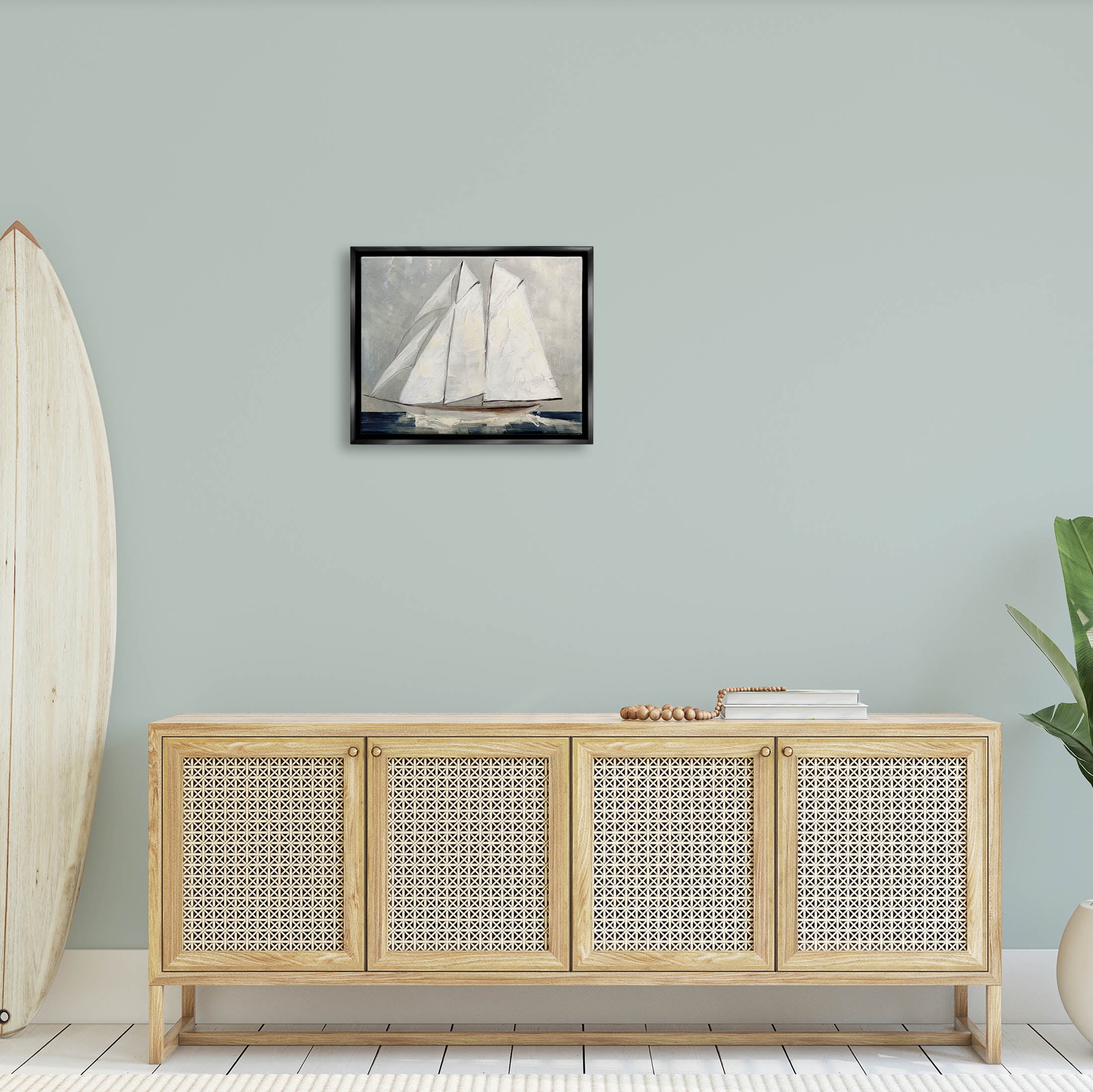 Stupell Industries Nautical Sailboat Dark Ocean Water Painting Jet Black Floating Framed Canvas Print Wall Art, Design by Sally Swatland