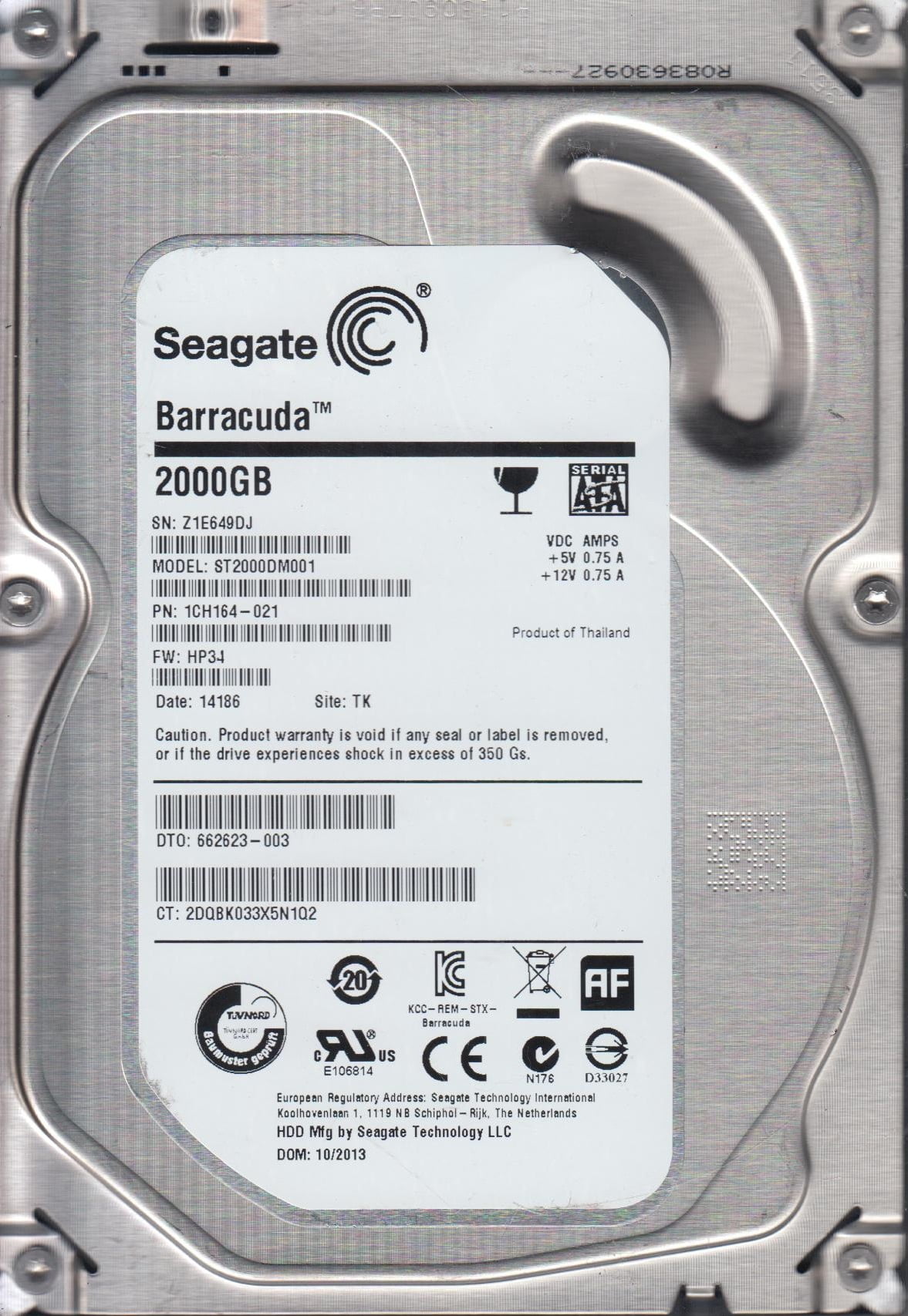 ST2000DM001, Z1E, TK, PN 1CH164-021, FW HP34, Seagate 2TB SATA 3.5 Hard ...