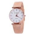 thumbnail image 1 of Reloj de cuarzo con cinturón de malla de moda, número romano, esfera redonda grande, reloj unisex informal (oro rosa grande), 1 of 4