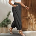 thumbnail image 4 of Cagogo Womens Cotton Linen Harem Pants Elastic Waist Flowy Casual Loose Ankle Trousers with Pockets Summer Beach Travel Yoga Lounge Fashion, Dark Gray 2XL, 4 of 5