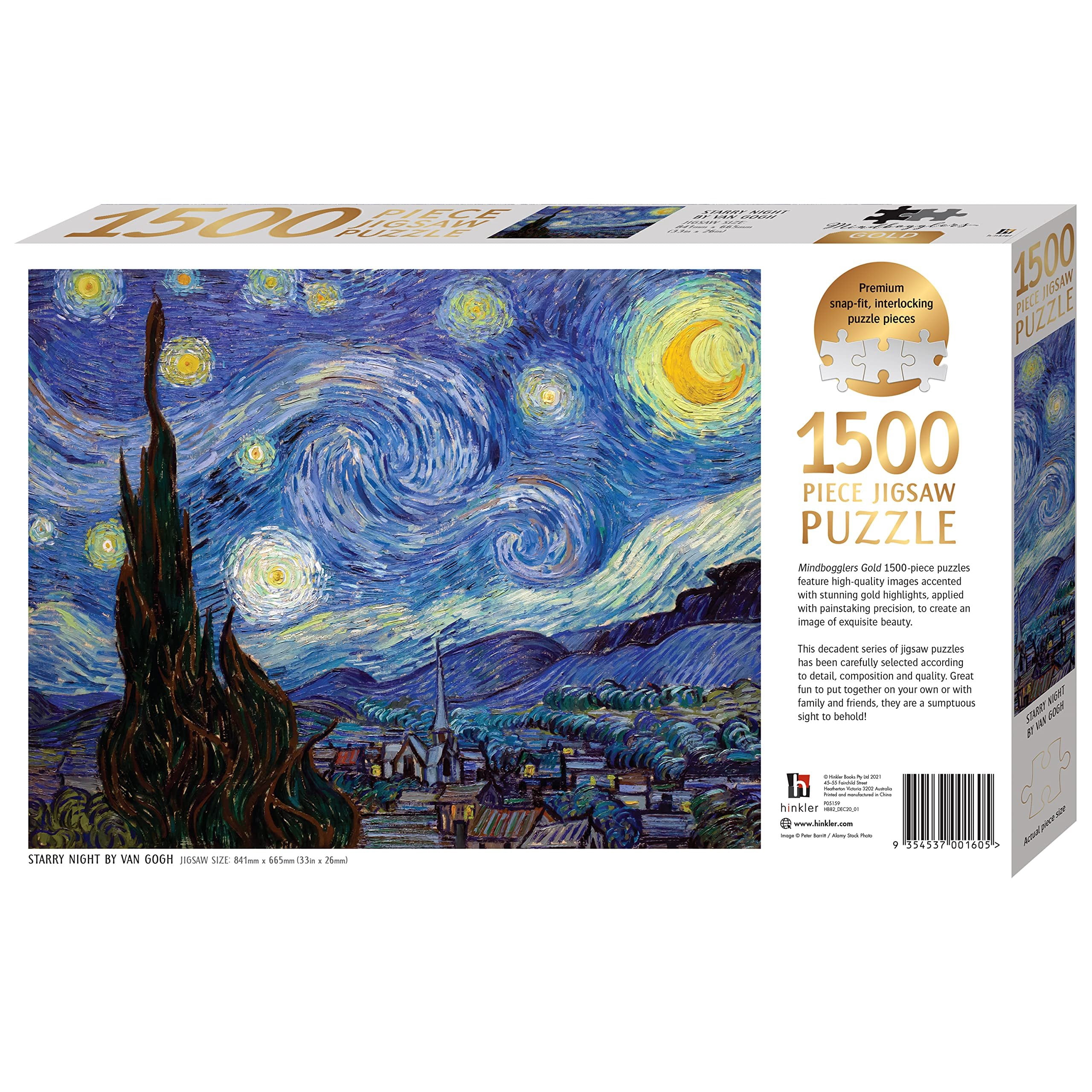 Mindbogglers Gold 1500-Piece Jigsaw Puzzle, Starry Night by Van Gogh, for Adults, 33x26in