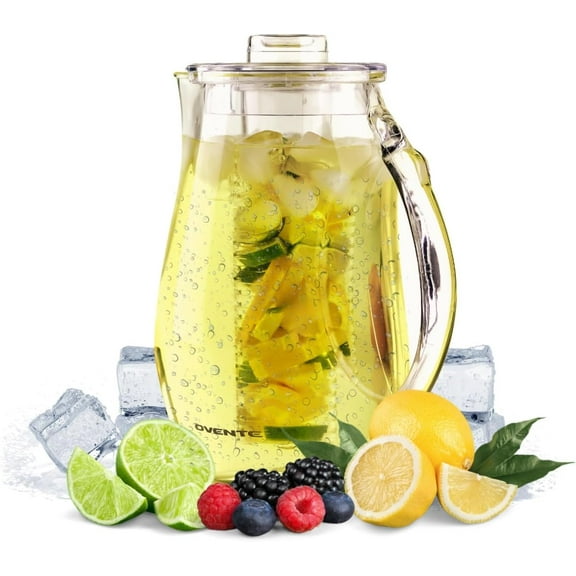 OVENTE Fruit Infusion Water Pitcher 2.5 Liter (85 oz) with Removable Lid and Infuser Rod, Ideal for Flavor-Infused Drinks, Clear PIA0852C