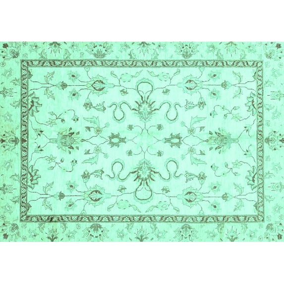 Ahgly Company Machine Washable Indoor Rectangle Oriental Turquoise Blue Traditional Area Rugs, 8' x 12'