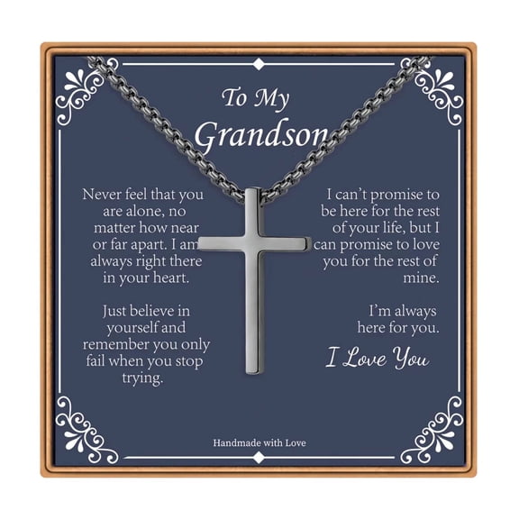 Cross Necklaces Gifts for Men, Silver/Gold/Black Cross Necklace Box Chain Necklace for Men, Fathers Day Christmas Religious Christian Gift for Dad Son Grandpa Boyfriend Husband
