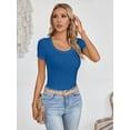thumbnail image 7 of Women's Summer Scoop Neck Short Sleeve T-Shirts Ribbed Knit Slim Fitted Casual Basic Top, 7 of 7