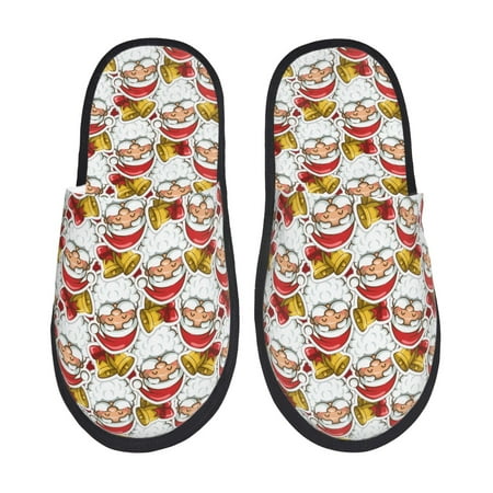 

Fuzoiu Santa Claus bells Print Unisex Furry Slippers Plush Indoor Shoes Trendy House Slippers Anti-Skid EVA Sole House Shoes for Home Office and Travel -Large