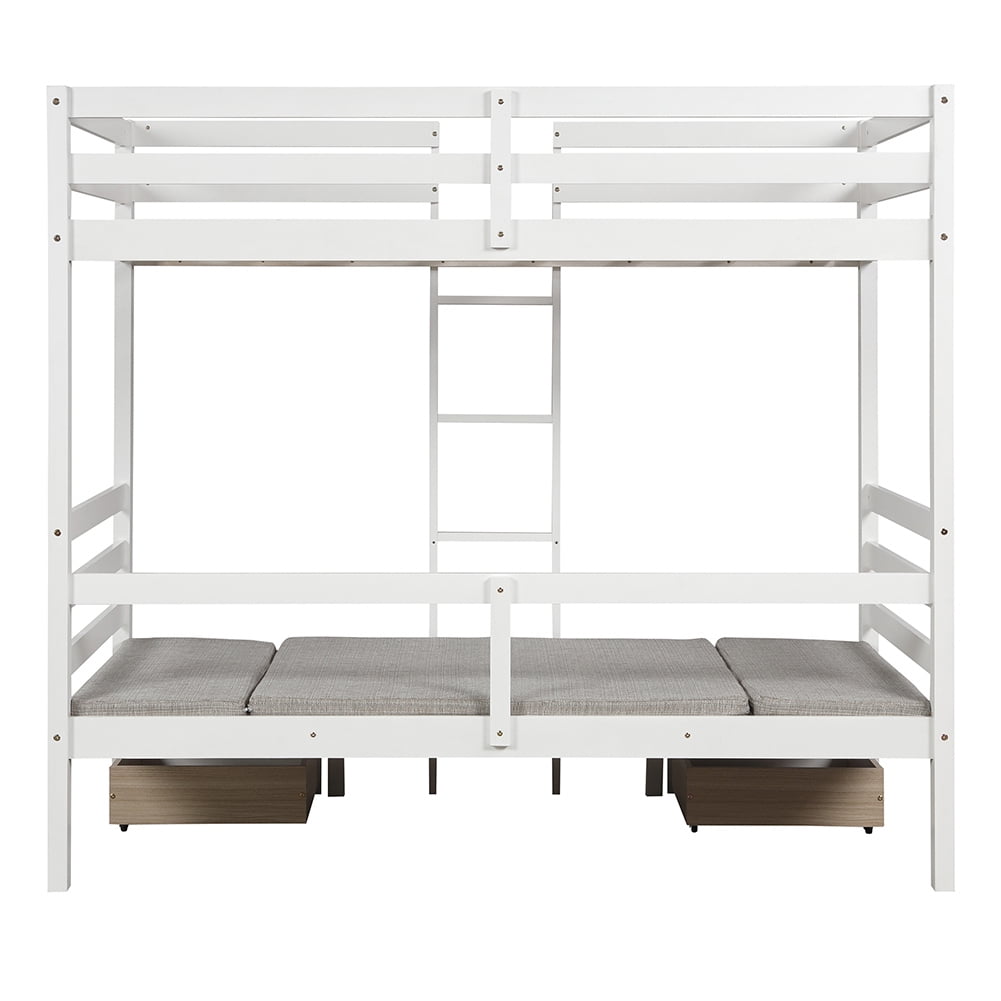 Kadyn Functional Loft Bed with Cushion, Turn into Upper Bed and Down Desk, Twin Size, White Kadyn Functional Loft Bed with Cushion, Turn into Upper Bed and Down Desk, Twin Size, White