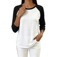 thumbnail image 6 of hoksml Women's Color Block Raglan Long Sleeve T Shirt, Loose Casual Crew Neck Top with Curved Hem, 6 of 7