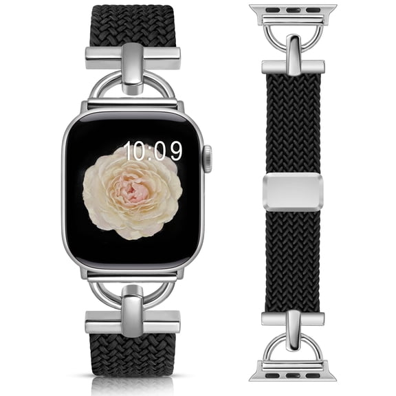 Wearlizer Braided Magnetic Compatible with Apple Watch Band for Women & Men, D-Shape Stretchy Elastic Nylon Strap, Fits 38/40/41/42/44/45/46/49mm, for iWatch Series 11 10 9 8 7 SE Ultra