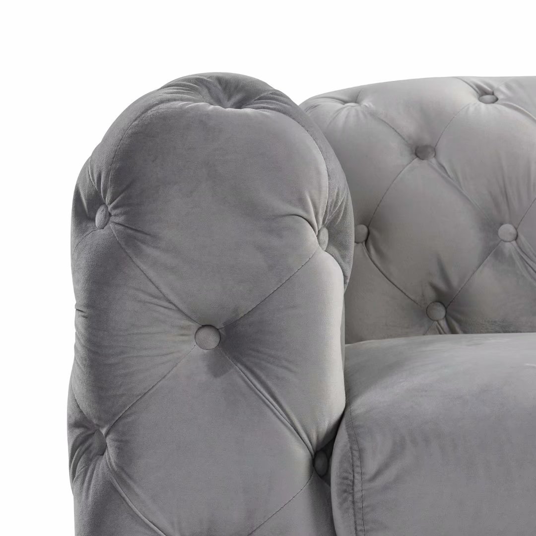 Morden Fort Couches for Living Room, Sofas for Living Room Furniture Sets, Chair, Couch and Sofa 3 Pieces, Fabric, Dutch Velvet Silver Grey