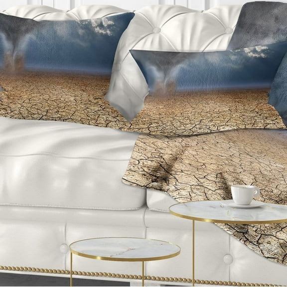 Designart Dust Devil in the Desert - Landscape Printed Throw Pillow - 12x20