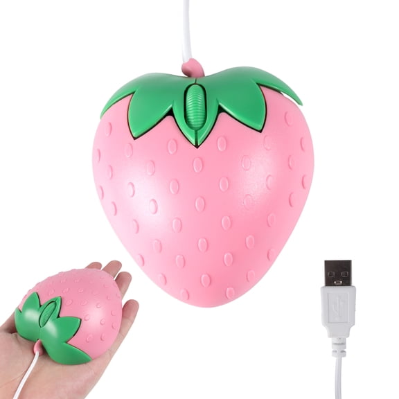 Dpisuuk Wired Mouse Cute Fruit Strawberry Shape Computer Mice Portable USB Corded Mouse with 4.59FT Cord Unique Travel Wired Mice for PC Computer Laptop Desktop Kids Adults Gift, Pink