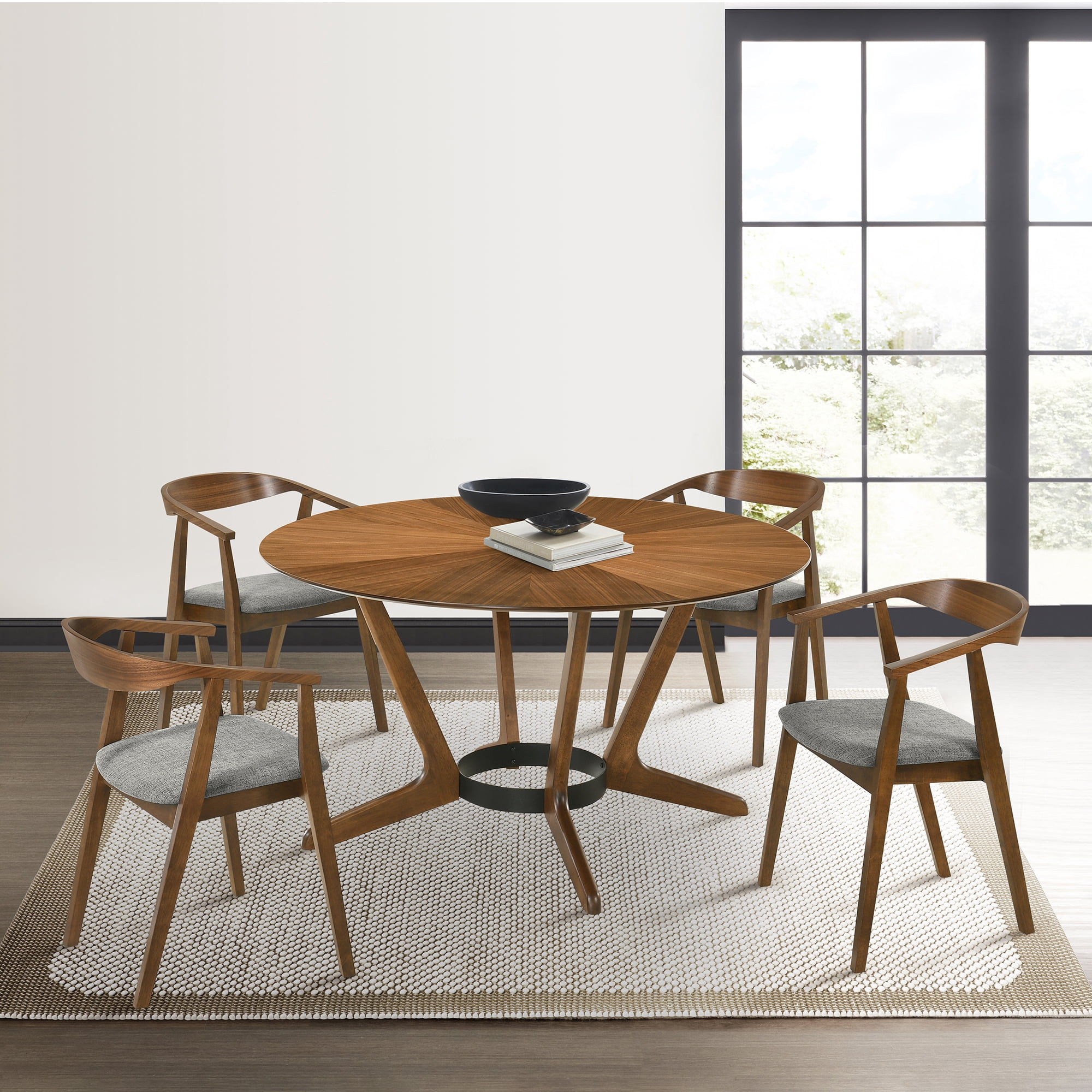 Santana Wood Dining Chair in Walnut Finish with Charcoal Fabric - Set of 6