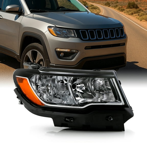AKKON - Fits 2017-2021 Jeep Compass Halogen OE Style Headlights - Passenger Right Black Housing Replacement