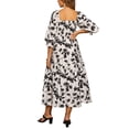 thumbnail image 3 of INSPIRE CHIC Vestidos de Verano para Mujeres con Flores, Cuello Cuadrado, Manga Corta, Corte A, Vestido Largo con Fruncido, M Beige Negro, 3 of 6