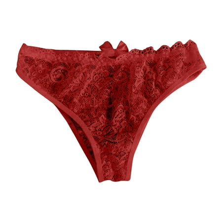 BYHONG New Hot Panties for Women Lace Sexy Through Hollow Out Low Waist Lace Thong Women s Panties Red One Size