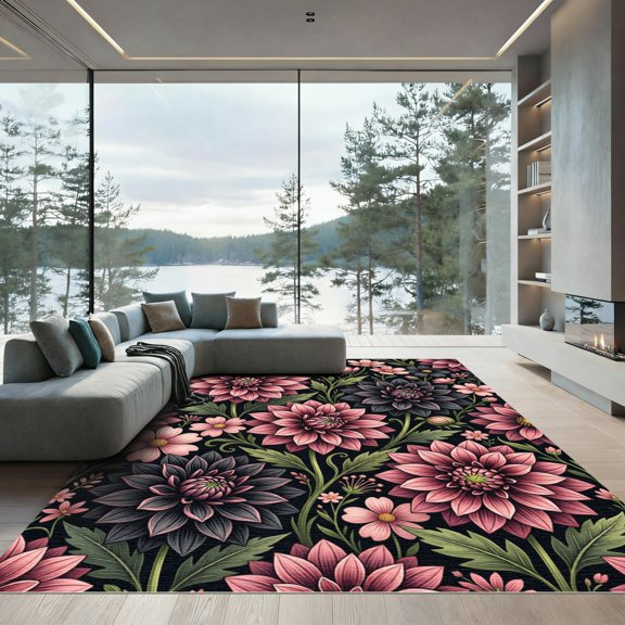 ODIKA 4' x 6' Machine Washable Non-Slip Area Rug, art nouveau floral High Traffic Rug, Pink, 1291387