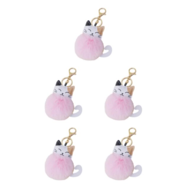 Youkk Soft Touch Keyring Portable And Adorable Key Chain Best Gifts Leather Cat Keychain Key Ring Suitable For Many Occasions Pink 5Set