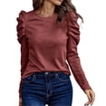 thumbnail image 1 of Blusa informal de manga larga con cuello redondo y botones para mujer, poliéster, para primavera/otoño, tallas S-XXL, 1 of 3