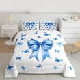 thumbnail image 2 of Feelyou Princess Bowknot Queen Comforter Set, Blue Butterfly Bedding Comforter Set, 3pcs, 2 of 8
