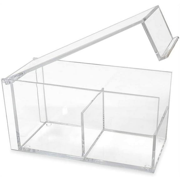 Isaac Jacobs 2-Compartment Rectangular Clear Acrylic Organizer with Lid 6.75" L x 3" W x 3.25" H, Multi-Sectional Tray, Stackable