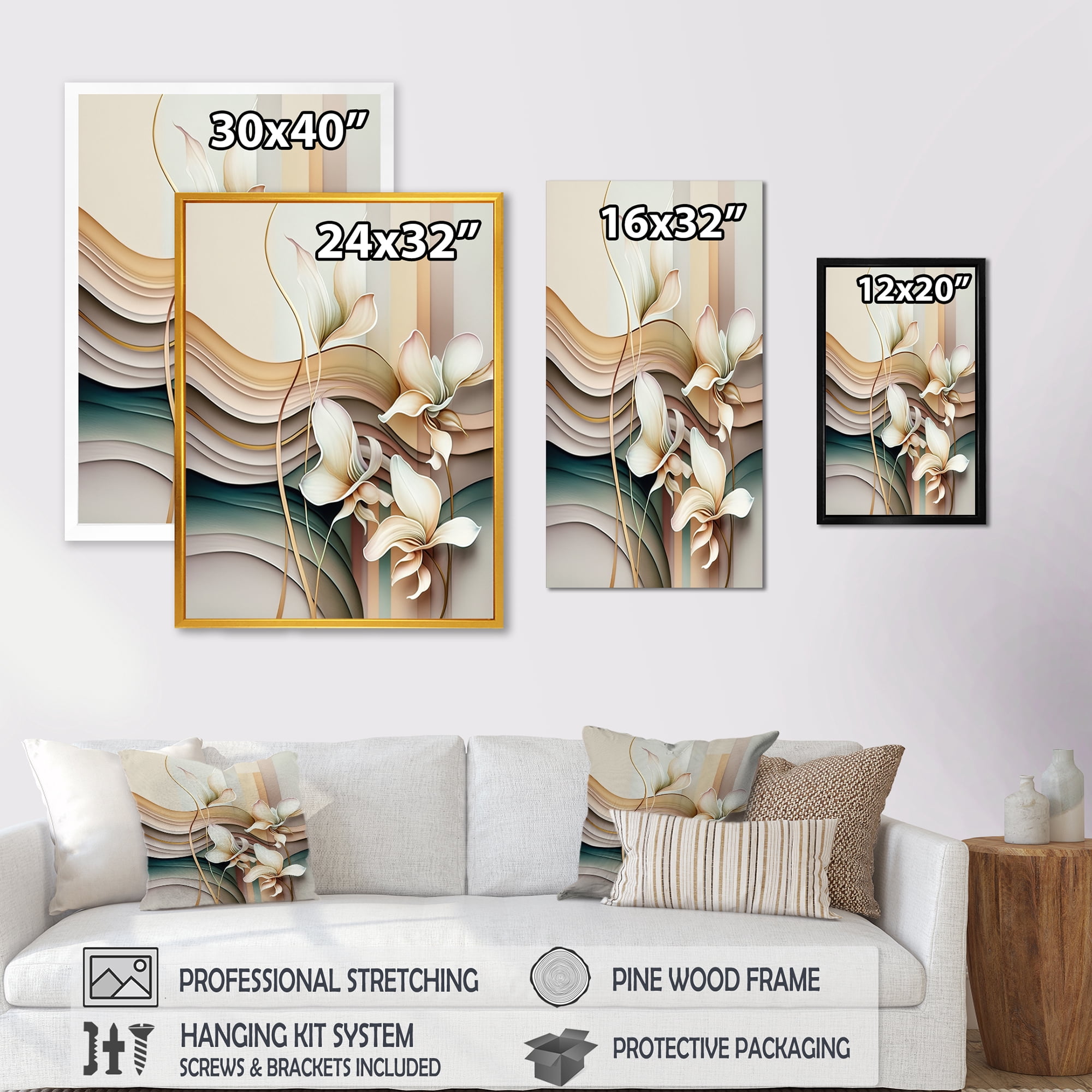 Designart Beige Orchid Flowers Hyperrealistic II Canvas Wall Art