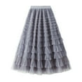 thumbnail image 3 of Women's Ruffle Mesh Vintage Calf Length Skirt - High Waist A Line Pleated Tutu Skirt (M-L Sizes), 3 of 7