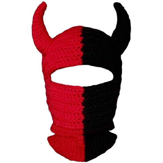 JULYING Full Face Mask Woolen Hat Horn Knitted Hat Outdoor in Cold Weather Balaclava Hat