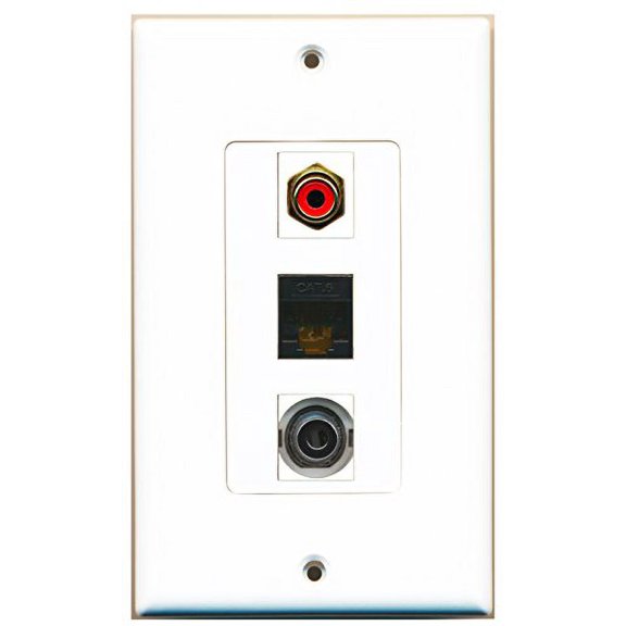 RiteAV - 1 Port RCA Red and 1 Port 3.5mm and 1 Port Cat6 Ethernet Black Decorative Wall Plate Decorative