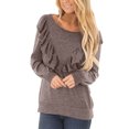thumbnail image 2 of GigrtiJin Hauts à Volants pour Femmes Manches Longues Blouse Ample Col Rond Habillée Décontractée Couleur Unie Tunique Chandail, 2 of 6