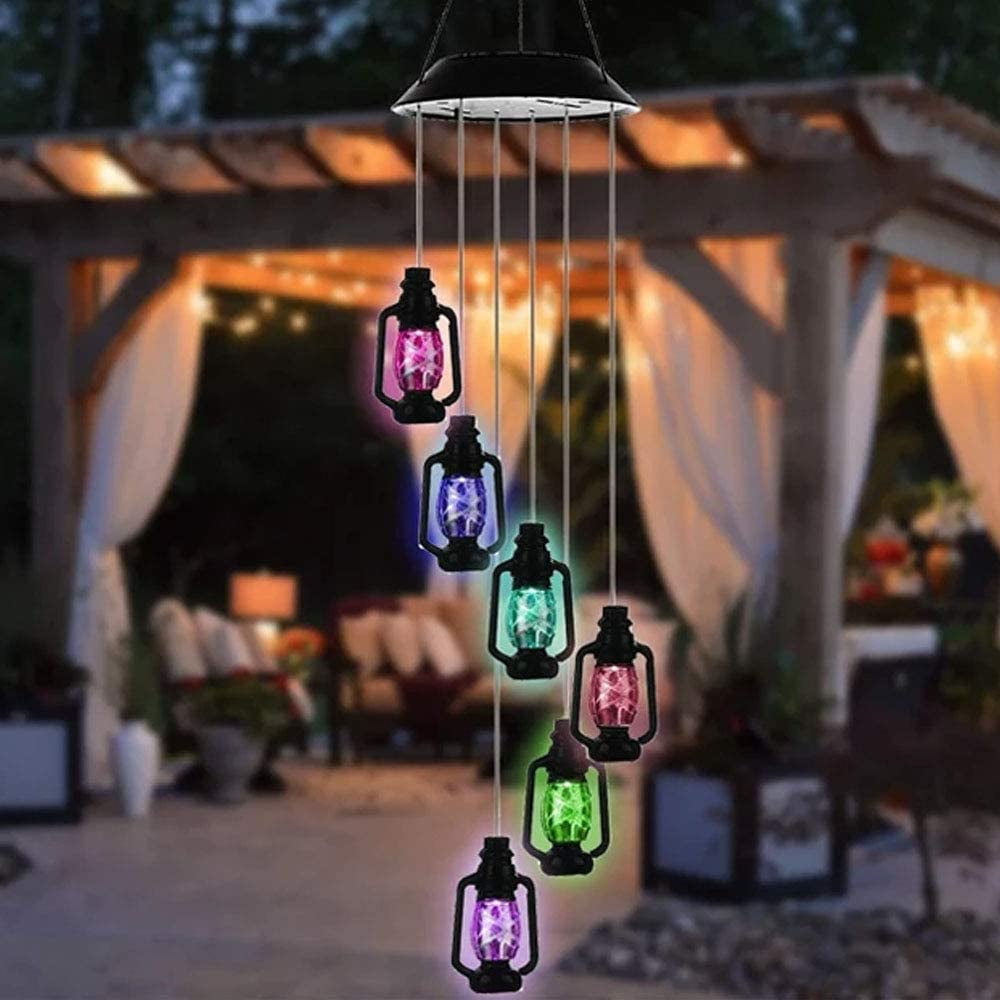 Solar Wind Chimes Outdoor,LED Color Changing Solar Lights Outdoor Decor Mobile Wind Spinner Wind Chimes for Home Party Night Garden Decoration Christmas Colorful Angle