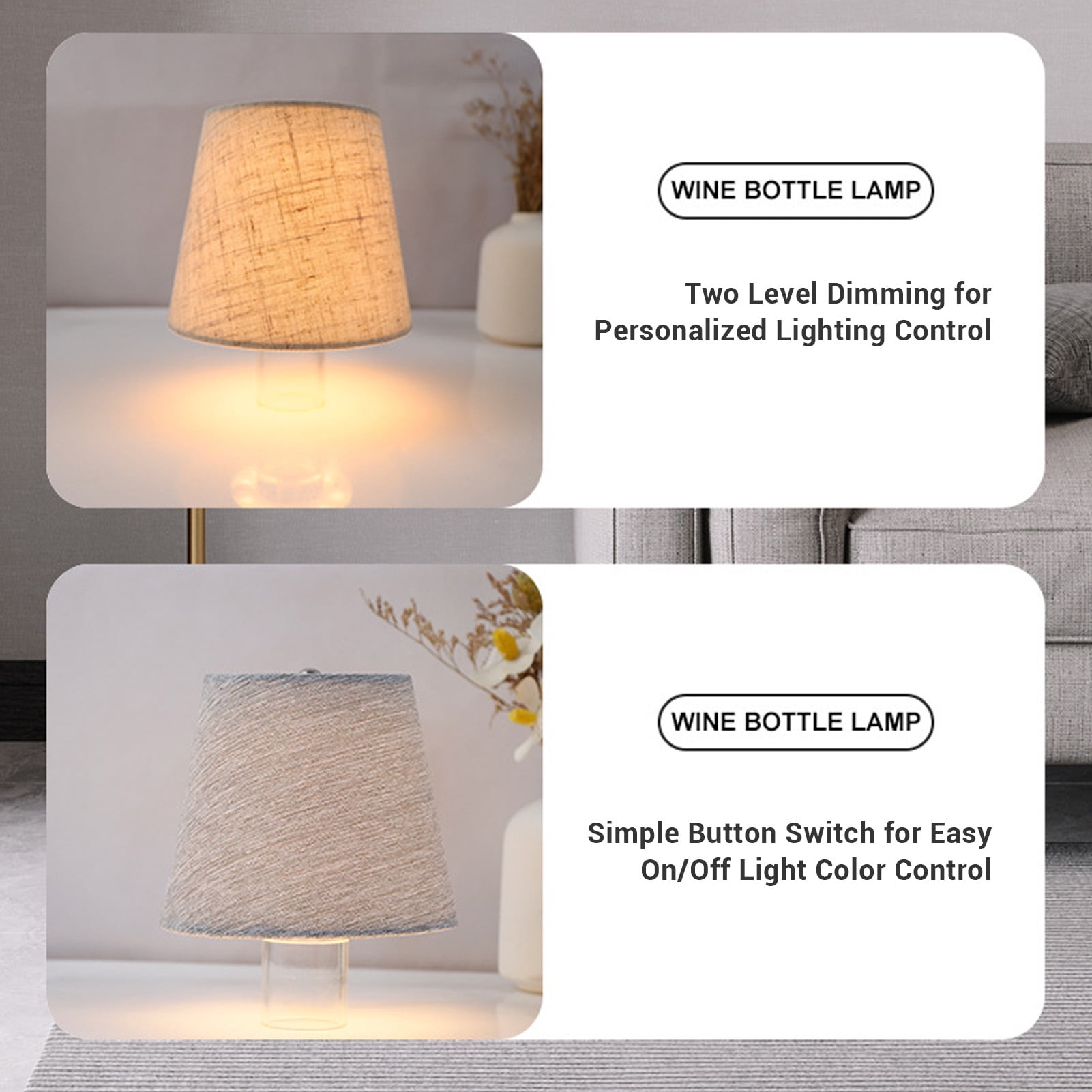 YAHHU Wireless Bottle Lamp Rechargeable 2400mAh Battery LED Fabric Wine Bottle Light 176lm 2700K Warm IP54 Waterproof Portable Table Lamps for Bedside Bar Restaurant Decor (7.48 inches / 19 cm)