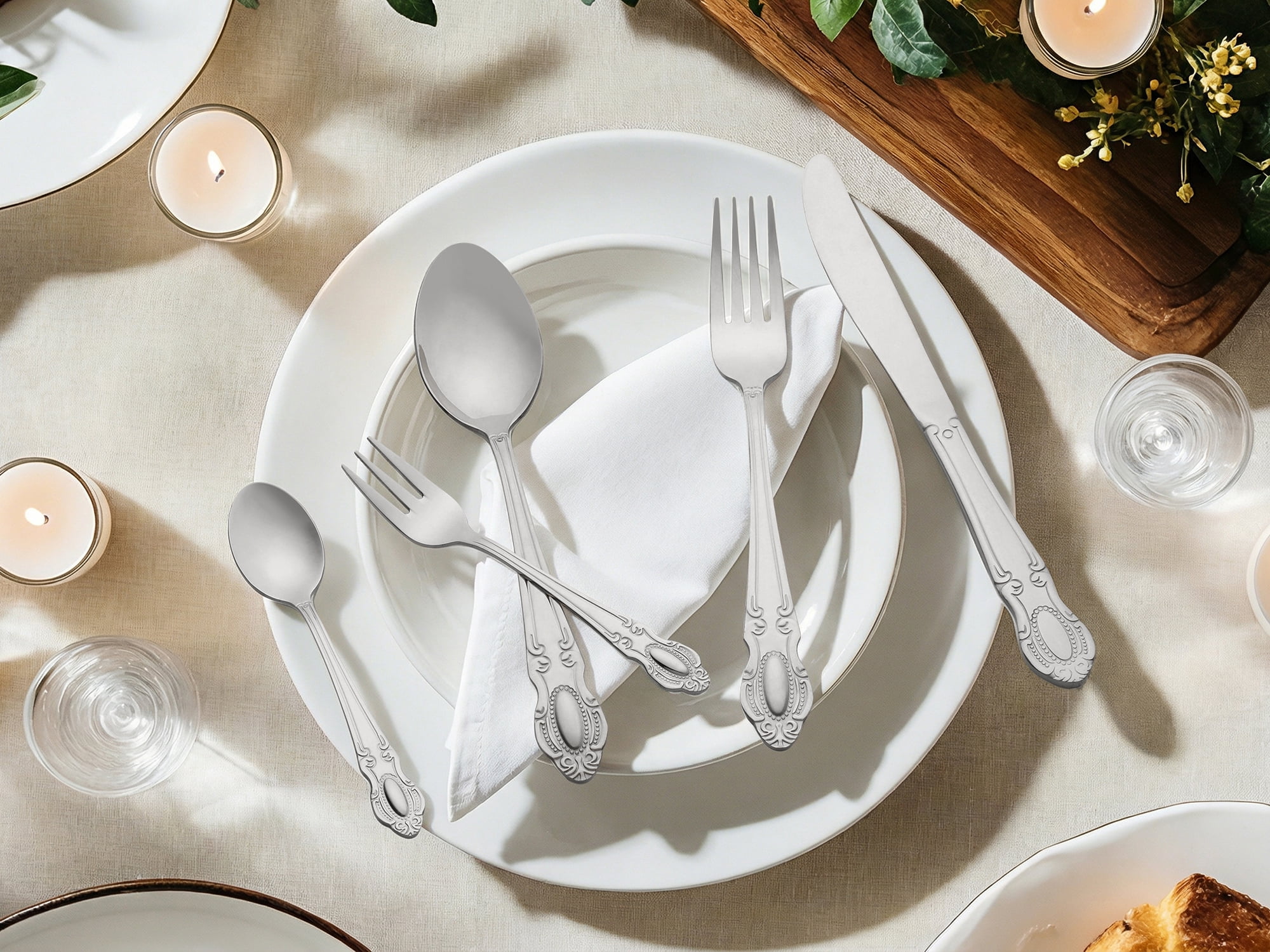 Unique Bargains Mirror Polished Stainless Steel Flatware Set for Kitchen Silver 20pcs