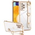 thumbnail image 6 of Samsung Galaxy A53 5G Case with Kickstand,Luxury Cute Plating Edge Love Hearts Pattern Wrist Strap Finger Holder for Girls Women,Soft Shockproof Cover for Galaxy A53 6.5",White, 6 of 6