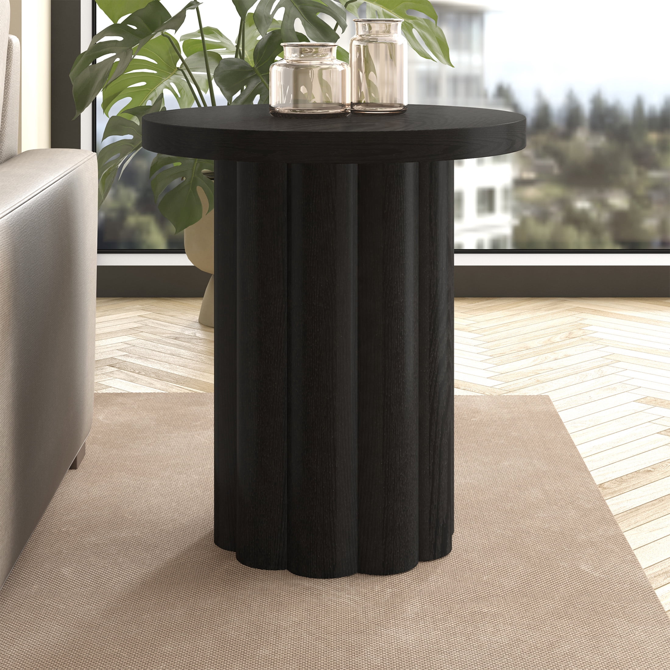 Evelyn&Zoe Modern/Contemporary 20" Wide Black Grain Side Table