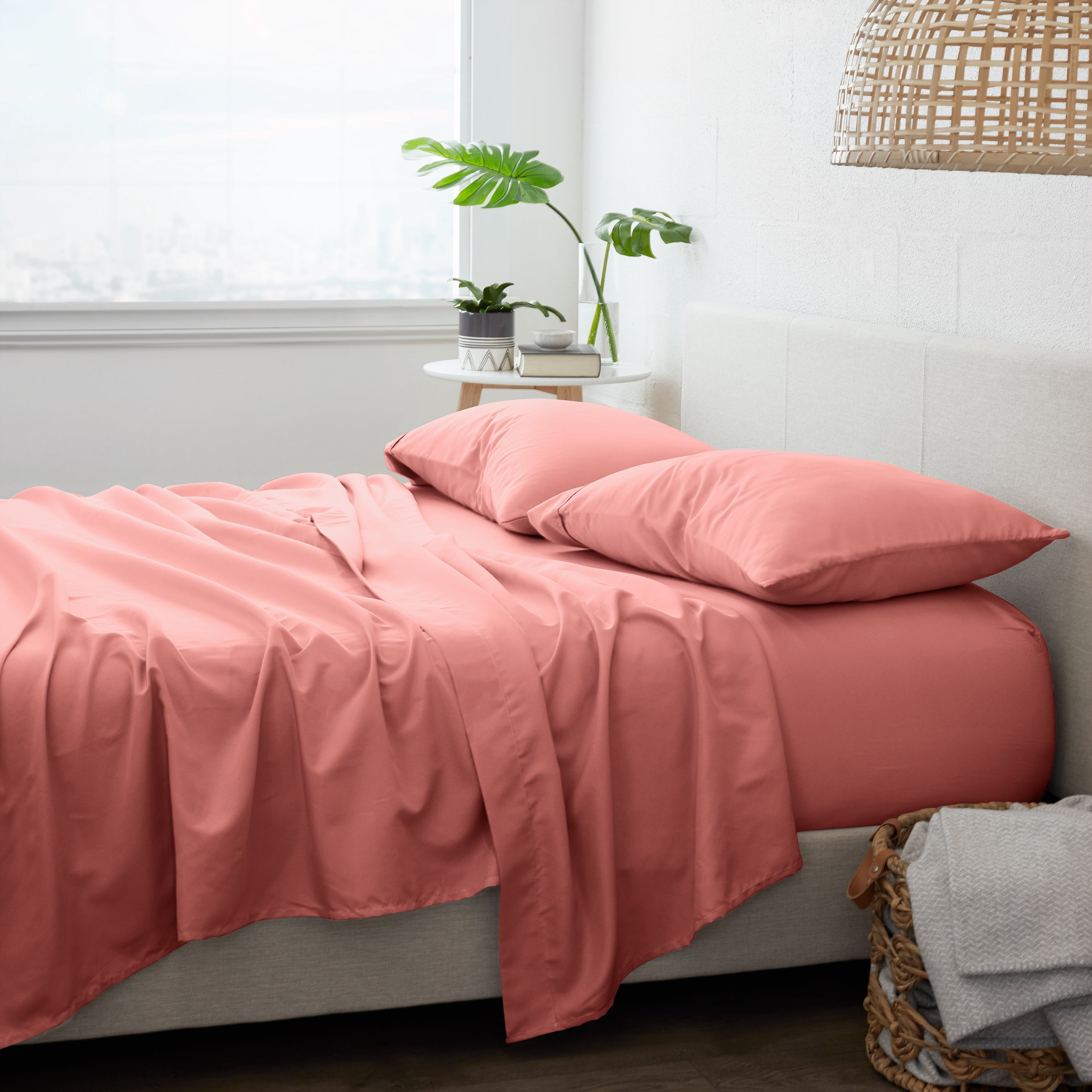 Noble Linens 4 Piece Solid Microfiber Bed Sheet Set, Clay, King