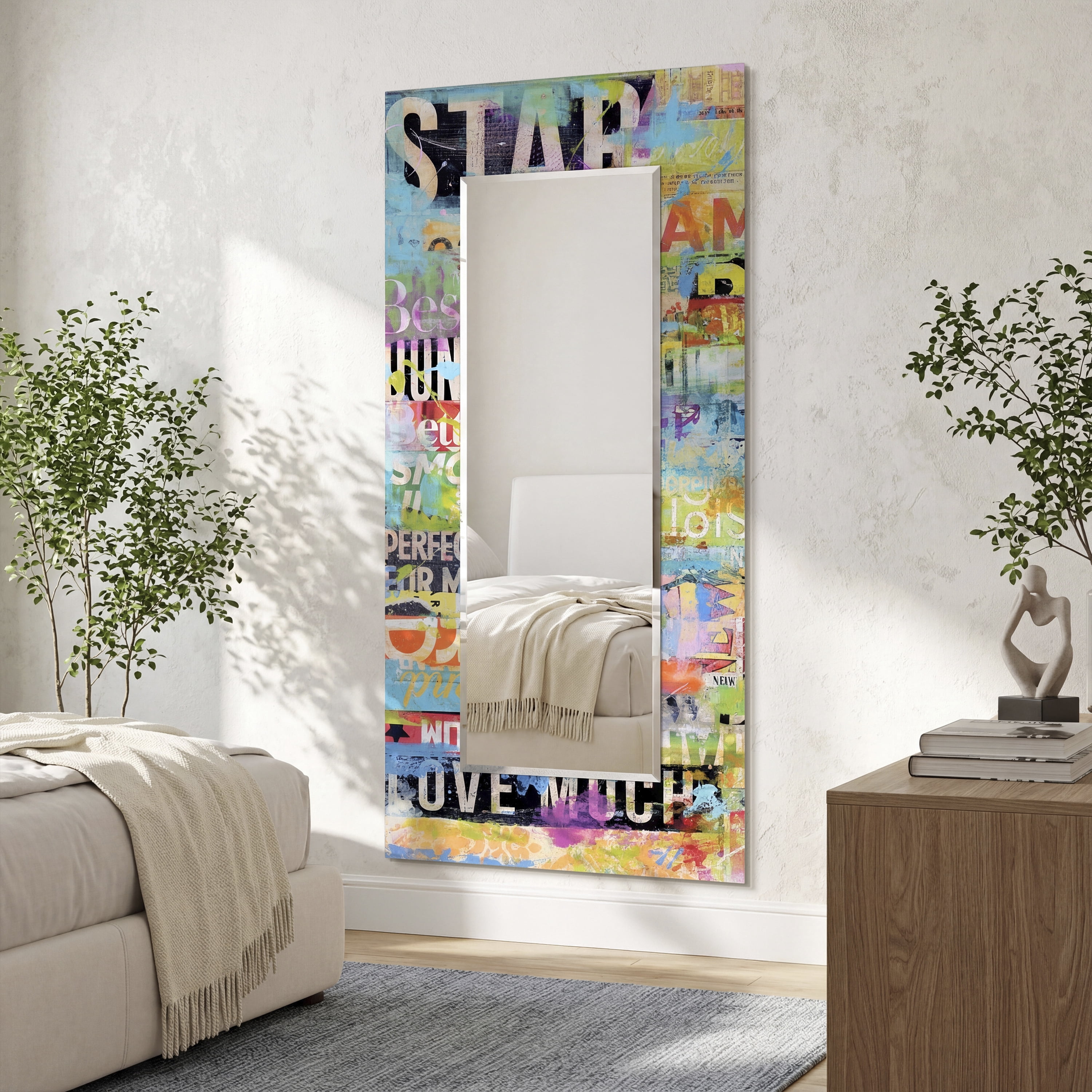 Empire Art Direct Metro Mix Rectangular Beveled Mirror on Free Floating Reverse Printed Tempered Art Glass, 72" x 36" x 0.4", Ready to Hang