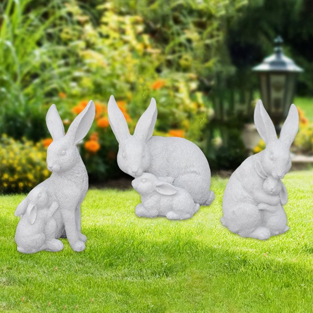 3 Figuras De Conejo De Madre E Hijo Para Decorar El Jardín, La Habitación, El Balcón Y El Césped.