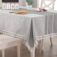 thumbnail image 1 of Mantel rectangular de lino y algodón, antiarrugas, con borlas, lavable, para cocina, comedor, fiesta (gris, 140 x 140 cm), 1 of 4
