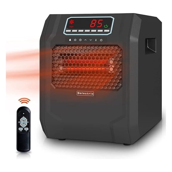 Freestanding Portable Electric Space Heater for Bedroom or Indoor Use with LED Display, Control, and Fan Only Mode, Black