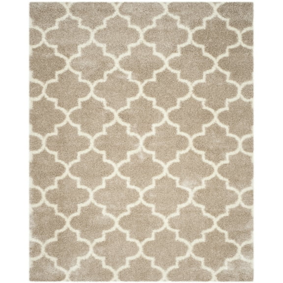 SAFAVIEH Montreal Lennart Geometric Quatrefoils Shag Area Rug, Beige/Ivory, 6'7" x 9'6"