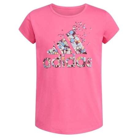 adidas Girls' Toddler Short Sleeve Cotton Scoop Neck Tee T-Shirt, (Dark Pink, X-Large 16)