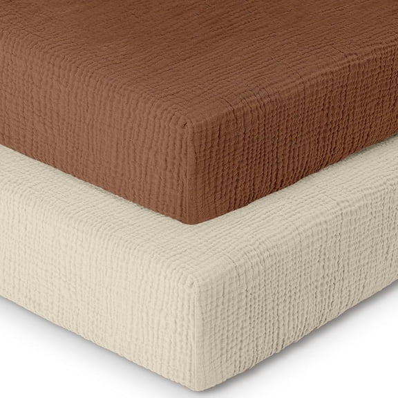 Dreamology Muslin Crib Sheets, 2 Pack Cotton Fitted Sheets for Standard Cribs, 52" x 28" Soft and Breathable